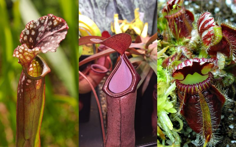 Convergent evolution of pitcher plants: Sarracenia, Nepenthes, and Cephalotus.